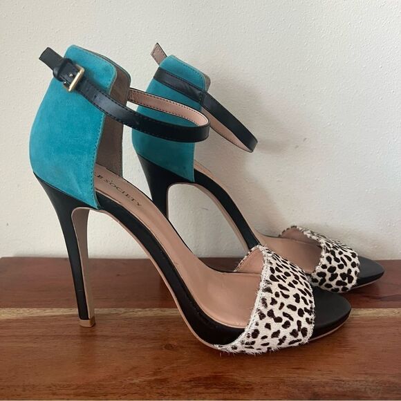 Sole Society Sheila Teal Animal Patterned Ankle Strap Stiletto Heels - Picture 8 of 16